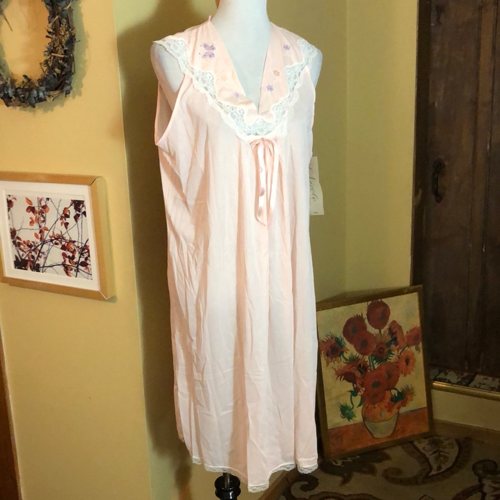 Vtg’70’s Nicole FRAN ABRAMOWICZ size Large Pink Gown Satin Lace Modest Sexy NEW